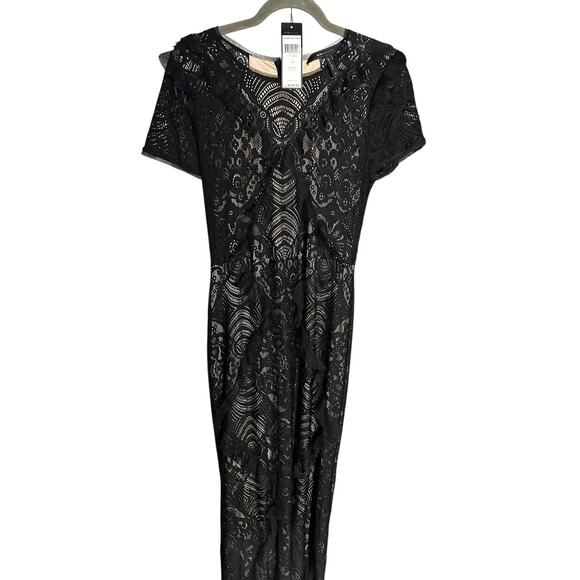 NWT  BCBG Max Azria Black Lace Dress W Ruffles Size Medium - Picture 1 of 2